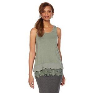 Daisy Fuentes SAGE Jersey Knit w/Chiffon Crochet & Eyelash Trim Tank Top XS  NWT